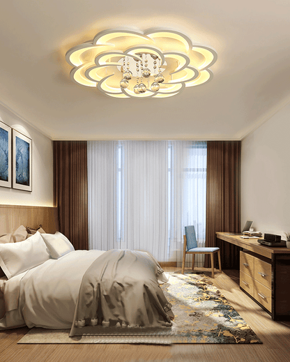 Dimmable LED Flush Mount Light with Crystal Accents 21-Inch Round for Bedroom Living Room Dining Room Contemporary Home Lighting Fixture