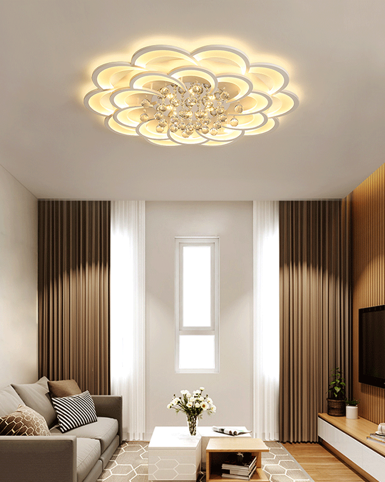 Dimmable LED Flush Mount Light with Crystal Accents 21-Inch Round for Bedroom Living Room Dining Room Contemporary Home Lighting Fixture