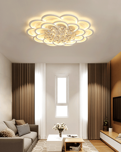 Dimmable LED Flush Mount Light with Crystal Accents 21-Inch Round for Bedroom Living Room Dining Room Contemporary Home Lighting Fixture