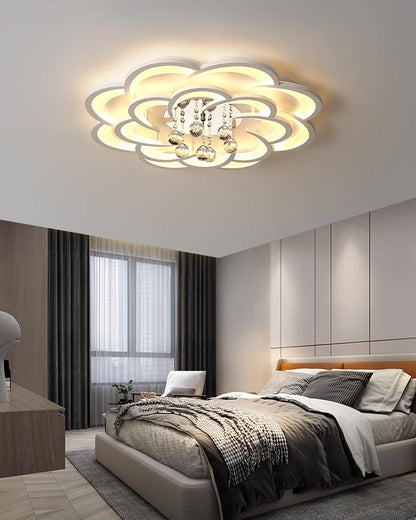 Dimmable LED Flush Mount Light with Crystal Accents 21-Inch Round for Bedroom Living Room Dining Room Contemporary Home Lighting Fixture