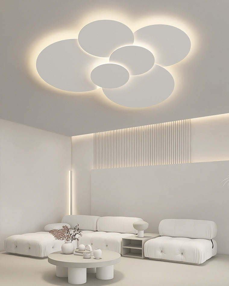 Flush Mount LED Ceiling Light Fixture 31.5×28 in Dimmable Remote Control White Acrylic Modern Disc Design for Bedroom Living Room Bathroom 1