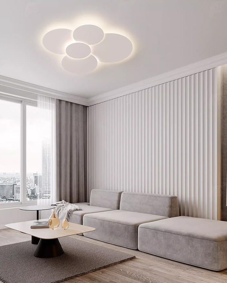 Flush Mount LED Ceiling Light Fixture 31.5×28 in Dimmable Remote Control White Acrylic Modern Disc Design for Bedroom Living Room Bathroom 1