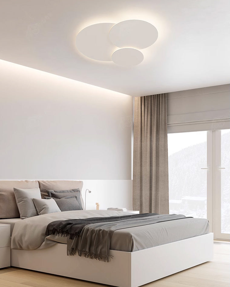 Flush Mount LED Ceiling Light Fixture 31.5×28 in Dimmable Remote Control White Acrylic Modern Disc Design for Bedroom Living Room Bathroom 1
