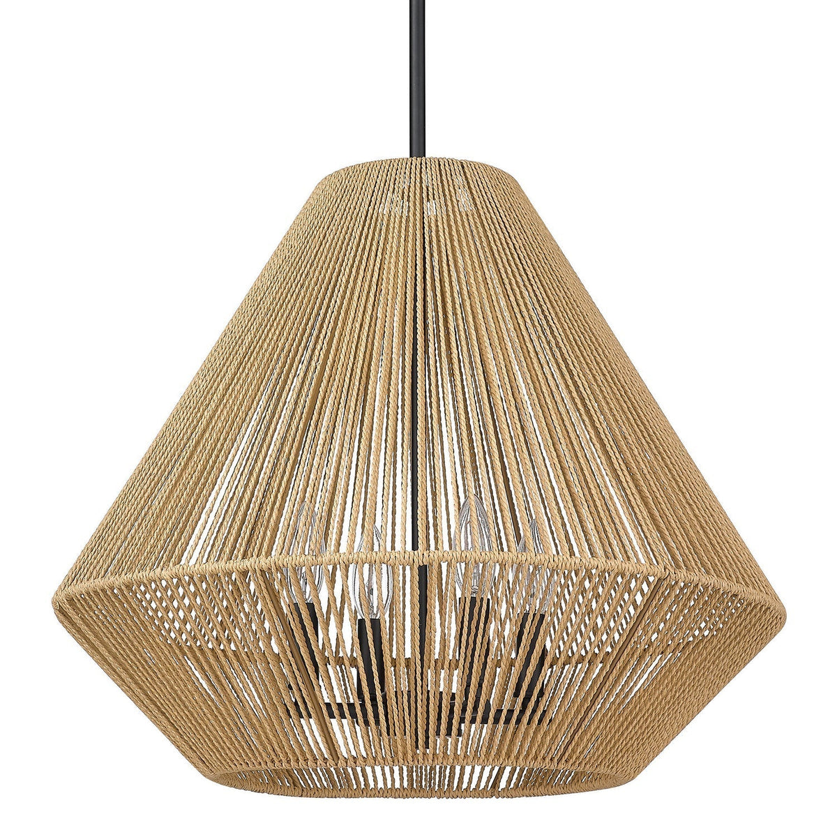 Woven Rope Ceiling Light Fixture 21 in Matte Black Adjustable Height Dimmable 4-Bulb Hanging Lamp for Dining Room Bedroom Kitchen Island Boh