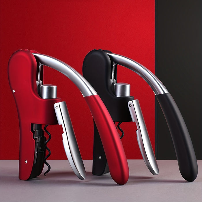 Double-Hinged Lever Wine Opener with Built-In Foil Blade for Red, White & Sparkling Bottles – Portable Bartender Tool for Kitchen, Restauran