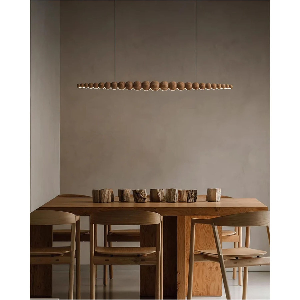 Linear LED Ceiling Fixture Wood & Metal 3000K Over Island Kitchen Dining Room Adjustable Height Suspended Bar Light Modern Minimalist Scandi