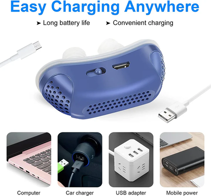 Portable Micro Anti-Snore Sleep Aid Device | USB Rechargeable Nasal Airway Support | Quiet Mask-Free CPAP Alternative for Travel & Home