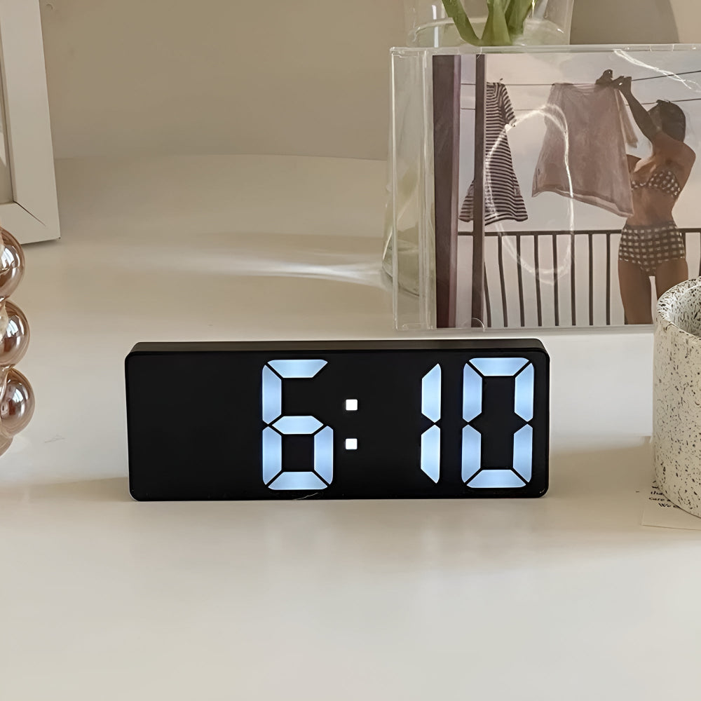 LED Alarm Clock with Mirror Display Temperature Date 12/24 Hour Format Snooze Battery USB Powered Nightstand Bedroom Office Desktop