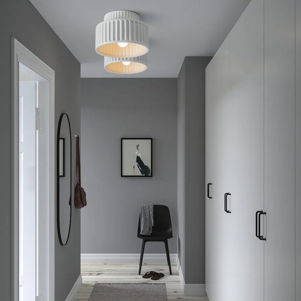 Flush Mount Resin Ceiling Light Fixture E27 Socket Textured Shade White for Kitchen Bedroom Hallway Low Profile Modern Minimalist Scandinavi