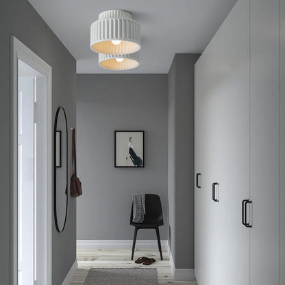 Flush Mount Resin Ceiling Light Fixture E27 Socket Textured Shade White for Kitchen Bedroom Hallway Low Profile Modern Minimalist Scandinavi