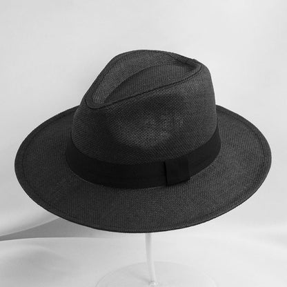 UPF 50+ Straw Fedora Hat with Wired Brim and Leather Band for Men & Women