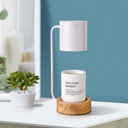 Flameless Scented Wax Warmer Lamp with Wood Base & Dimmable Ambient Light for Bedroom Living Room