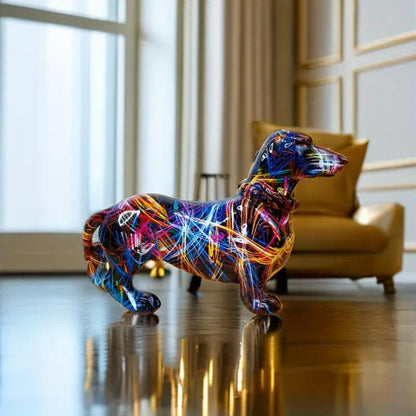 Wiener Dog Statue Colorful Resin Accent Sculpture Desk Shelf Mantel Contemporary Animal Figure Desktop Art Dachshund Collectible Home Decor