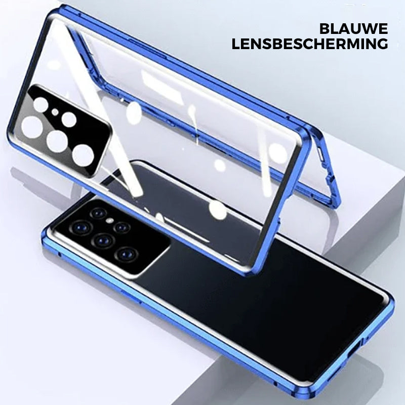 Full-Coverage Magnetic Tempered Glass Phone Case for Samsung Galaxy | Dual-Sided Protection | Front and Back Shielding | Snap-On Clear