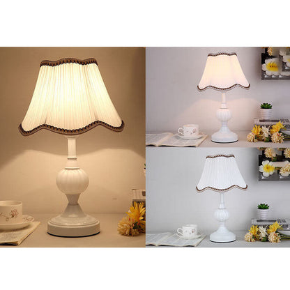 Desk Lamp with Fabric Shade & Metal Base 16.5 Inches High for Bedroom Nightstand Reading Study Room Office Workspace E26 Socket Gold White A