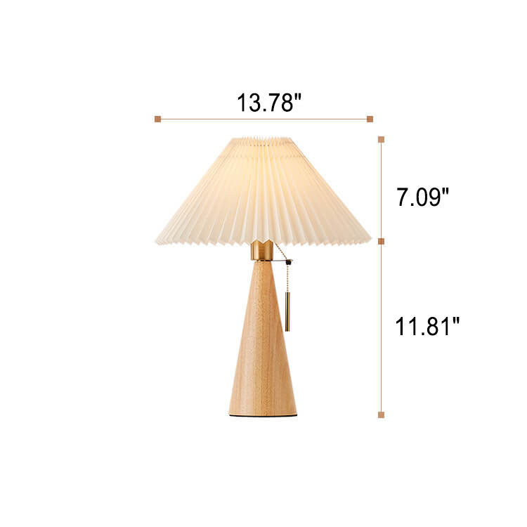 Wooden Bedside Lamp with Pleated Shade 14 in Dimmable Fabric Accent Light for Bedroom Living Room Reading Nook Japandi Scandinavian Decor