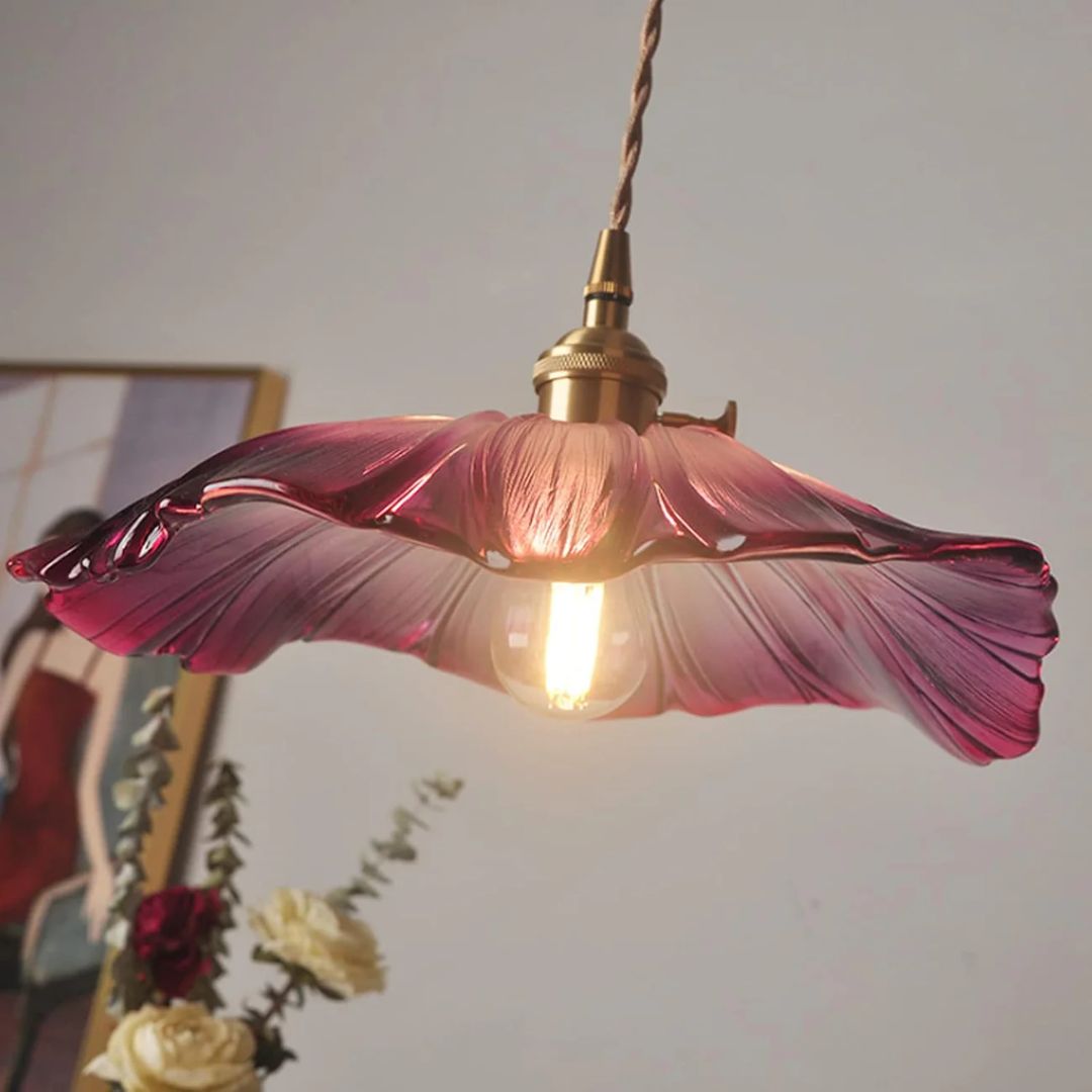 Fluted Glass Hanging Light 11-Inch Shade Burgundy Adjustable Drop Cord E27 Socket for Kitchen Island Dining Area Hallway Above Table Counter