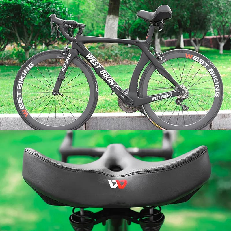 Wide Cushioned Bicycle Seat with Pressure Relief Cutout for Road & Mountain Bikes