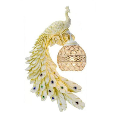 Crystal Globe Peacock Wall Light Fixture Decorative Resin Single Bulb Sconce for Bedroom Living Room Hallway Entryway Home Decor