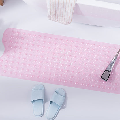 Anti-Slip Shower Floor Mat 40 × 16 Inches Gray PVC Tub Liner with Drainage Holes and Suction Grips for Wet Surfaces