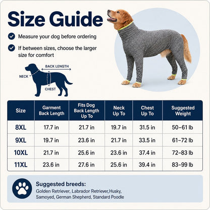Ortekor Large Dog Full-Body Suit for Indoor Wear - Stretch 4-Leg Coverall