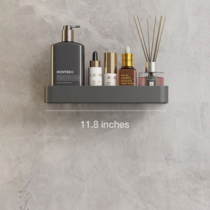 Adhesive Shower Caddy Organizer Gray Aluminum Wall Mount Storage Rack with Towel Bar 12 Inch Floating Shelf for Bathroom Toiletries Soap Sha