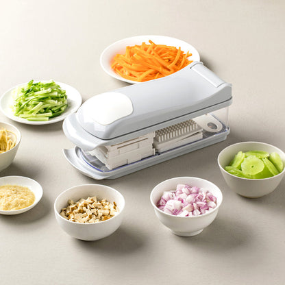 Kitchen Slicer Dicer with 4 Interchangeable Blades for Vegetables, Fruits, Onions and Salads | Compact Manual Food Prep Tool for Home Cookin