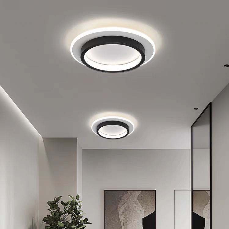 9.4 in Round LED Flush Mount Light with Ring Glow Effect for Hallways Bedrooms Entryways Modern Low-Profile Fixture Aluminum Acrylic