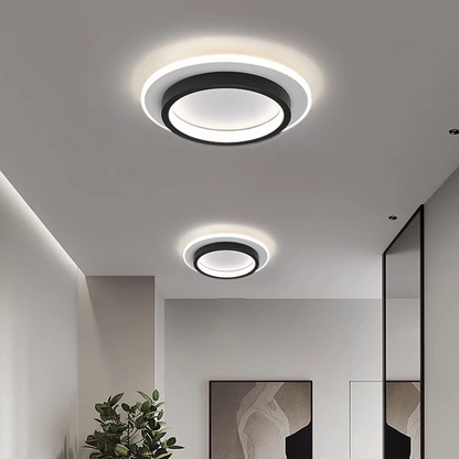 9.4 in Round LED Flush Mount Light with Ring Glow Effect for Hallways Bedrooms Entryways Modern Low-Profile Fixture Aluminum Acrylic