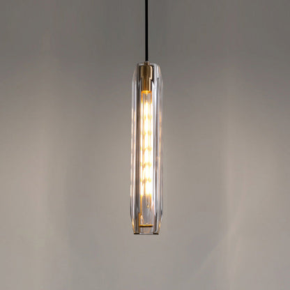 Glass Cylinder Hanging Light Fixture 15 Inch Height Adjustable Drop Ceiling Lamp for Dining Room Bedroom Living Room Contemporary Minimalist