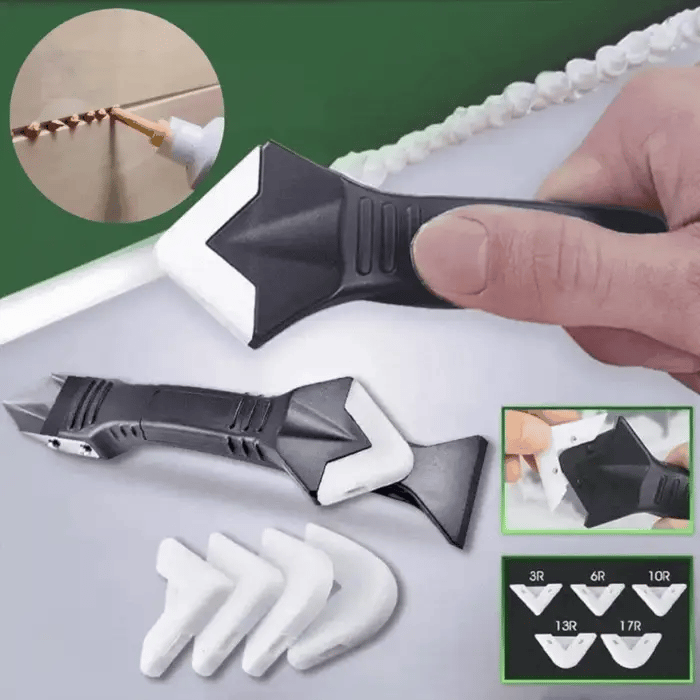 Silicone Caulk Finishing Tool Kit 3-in-1 Scraper Smoother Remover for Bathroom Kitchen Tile Grout Sealing Corner Edge Cleanup Home Repair