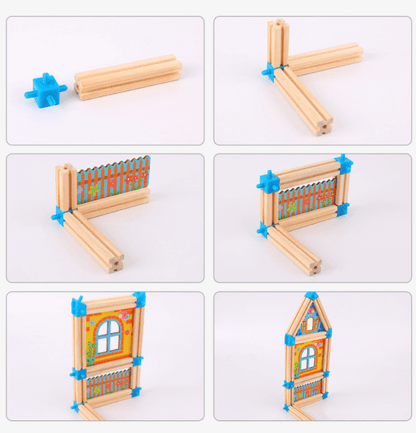 Wooden Modular Dollhouse Construction Set – Creative Building Activity for Kids Age 2+ with Architectural Pieces, Doors & Windows