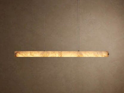 Linear Alabaster Stone Chandelier with Integrated LED – Modern Overhead Dining Room Island Light Fixture for Kitchen Contemporary Ceiling
