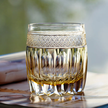 Hand-Cut Crystal Whisky Glass with Starburst Pattern, Gift-Boxed Japanese Tumbler for Spirits