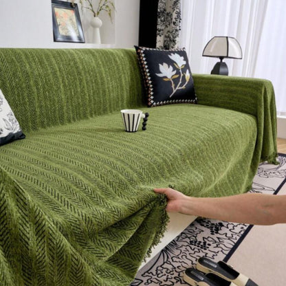 Textured Chenille Couch Cover with Tassels – Non-Slip Pet-Friendly Sofa Protector for 2-3-4 Seater Sectional Living Room Furniture