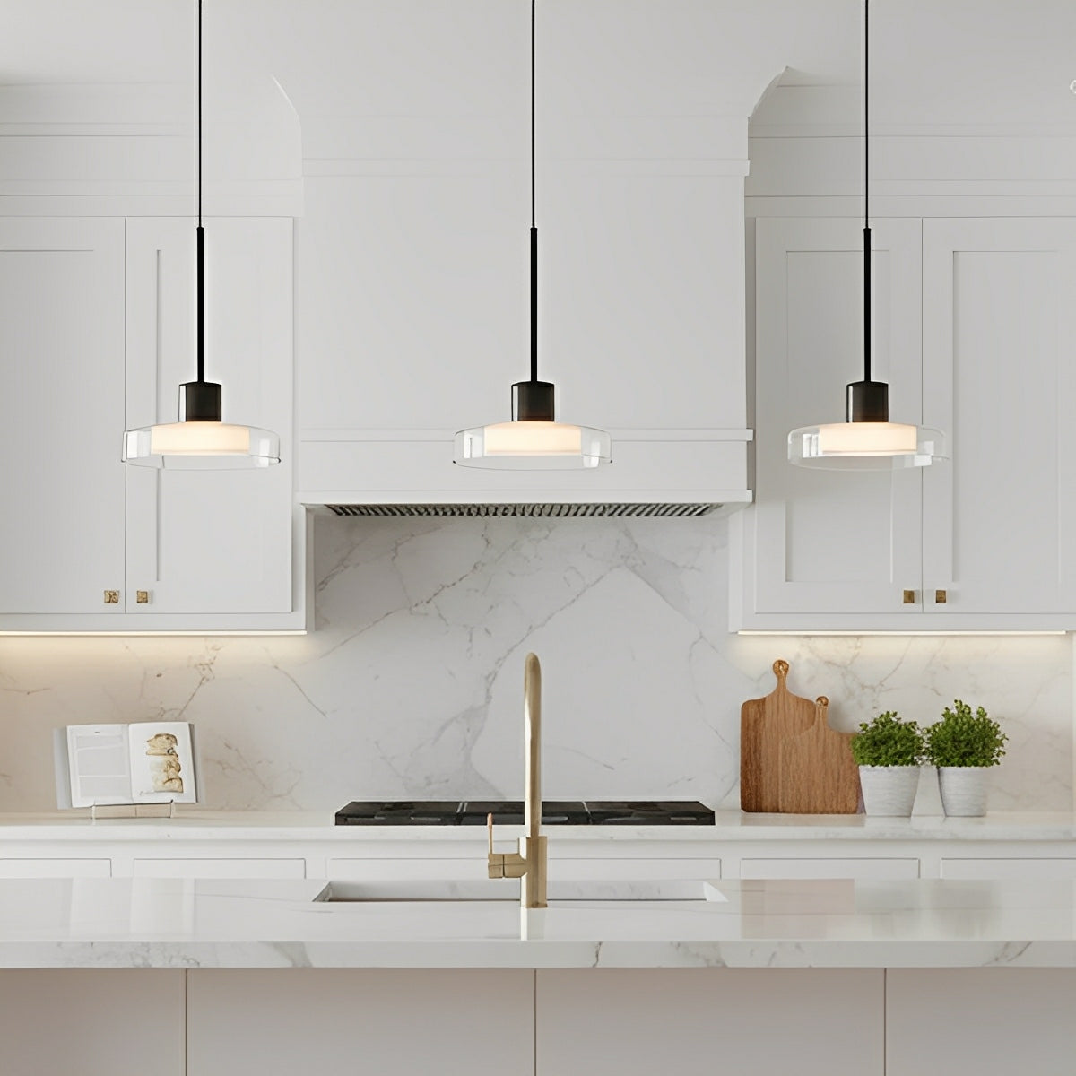 LED Overhead Fixture Multi-Temperature 31-Inch Triple Globe Adjustable Cord for Countertop Bar Table Dining Space Modern Black Aluminum