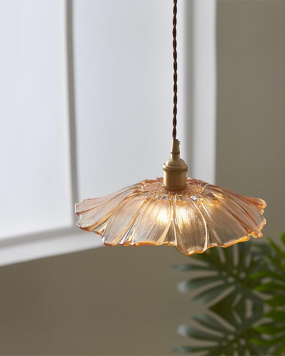 Glass Pendant Light with Brass Socket and Organic Petal Shape for Dining Room and Living Space