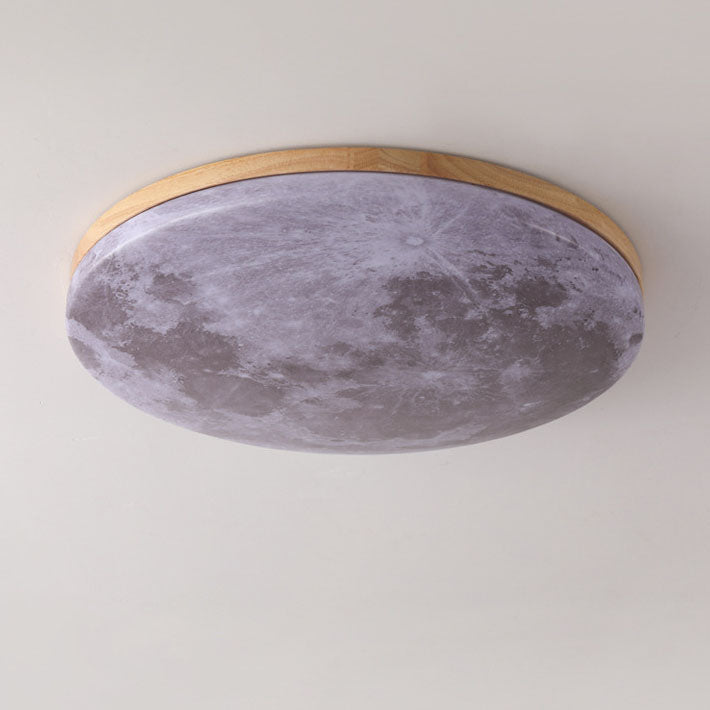 Round Wood Ceiling Light 15 in LED Flush Mount Fixture 24W 2400lm for Bedroom Living Room Hallway Modern Lighting