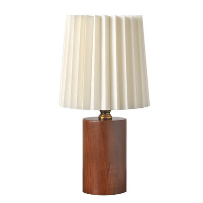 Wooden Desk Lamp with Fabric Shade 12 Inch Accent Light for Nightstand Office Den Dimmable LED Small Reading Light Modern Home Décor