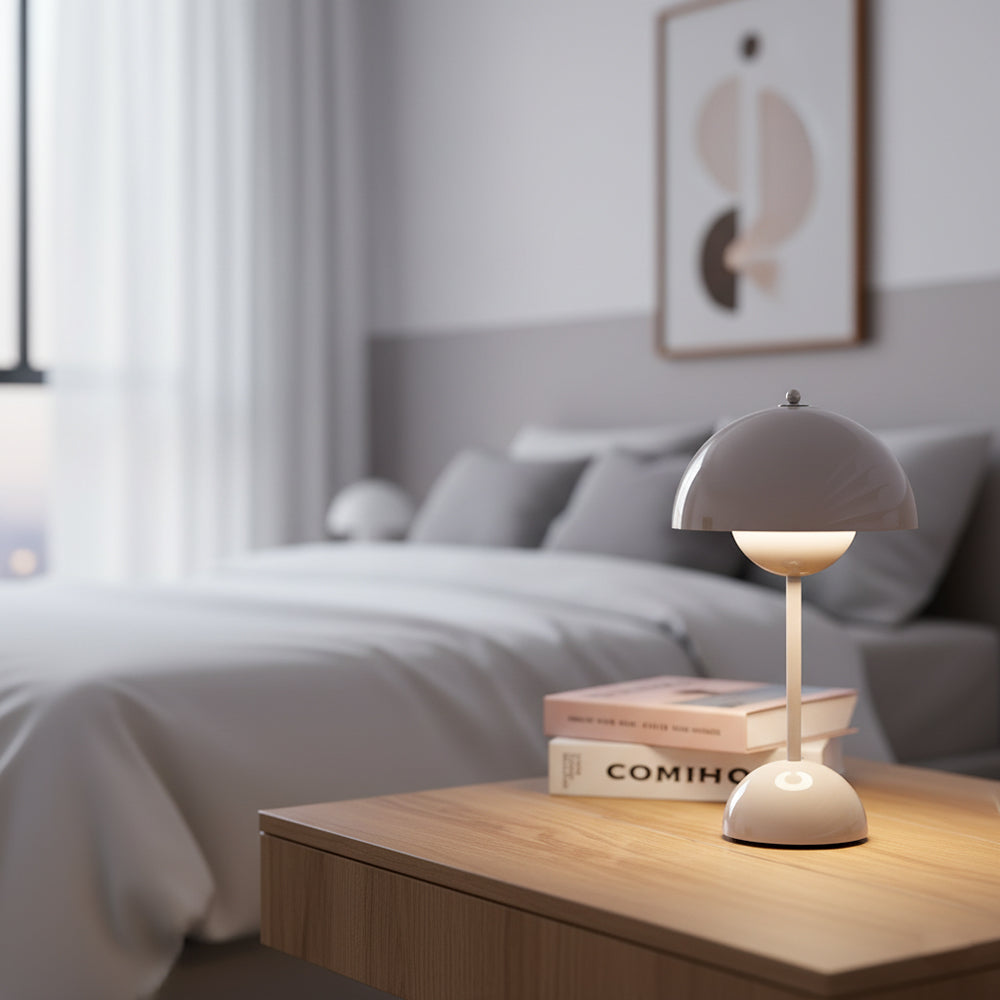 Rechargeable LED Touch Lamp Metal Cordless Mini Nightstand Light Tri-Color Modes USB Charging Port 6.3 in Round Portable for Bedroom Office