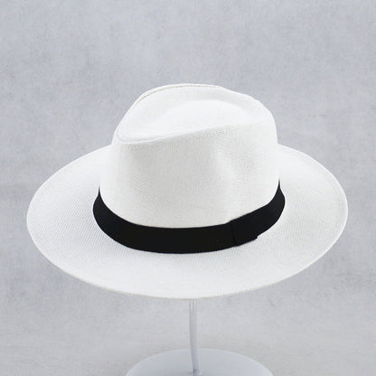 UPF 50+ Straw Fedora Hat with Wired Brim and Leather Band for Men & Women