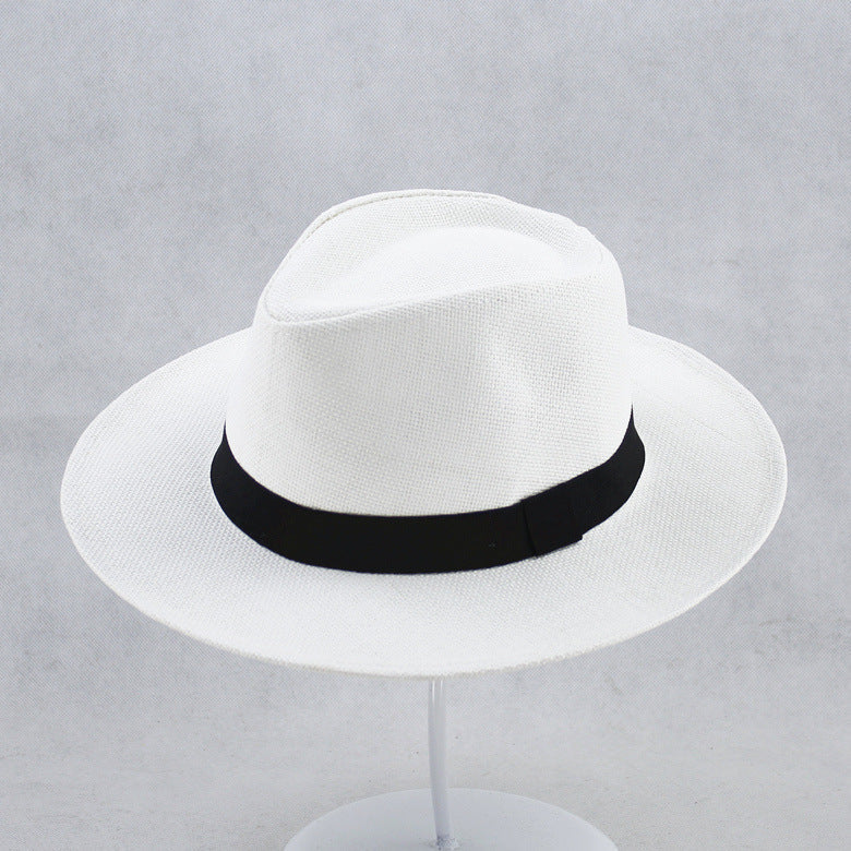 UPF 50+ Straw Fedora Hat with Wired Brim and Leather Band for Men & Women