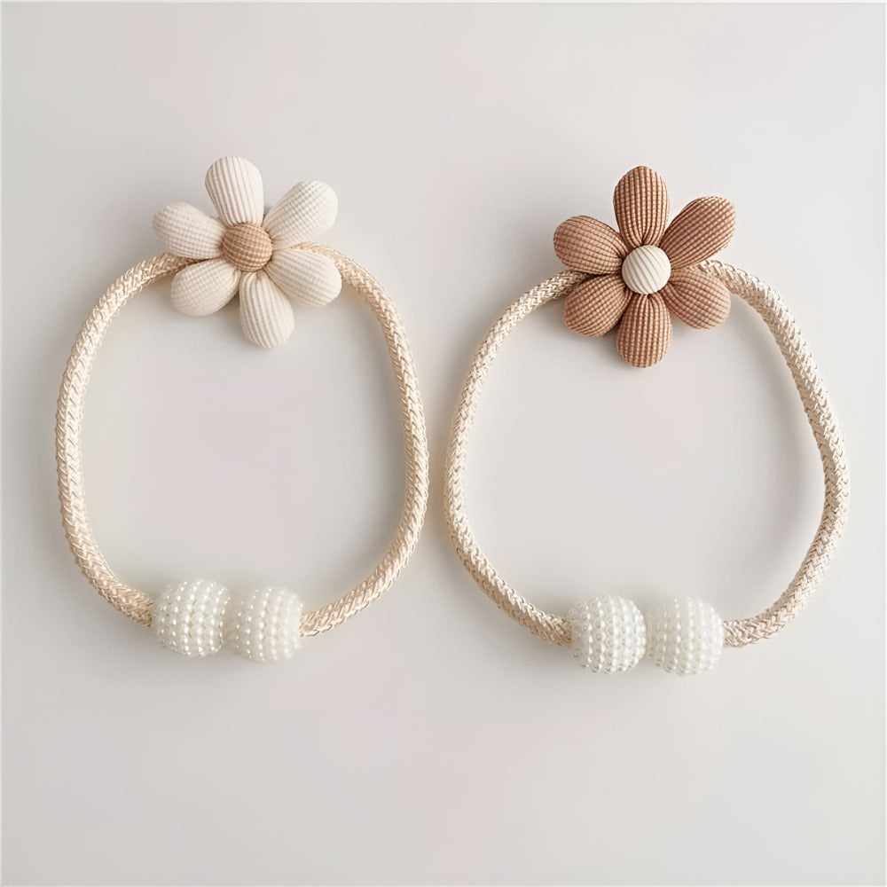 Whimsy Flower Curtain Tie Back - Embroidered Fabric, Pearl Buckle