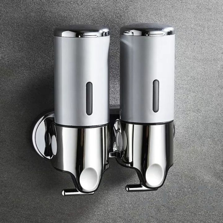 Wall Mount Soap Dispenser with Push Pump - Stainless Steel Liquid Holder for Shampoo, Lotion & Hand Wash in Bathroom, Kitchen, Shower