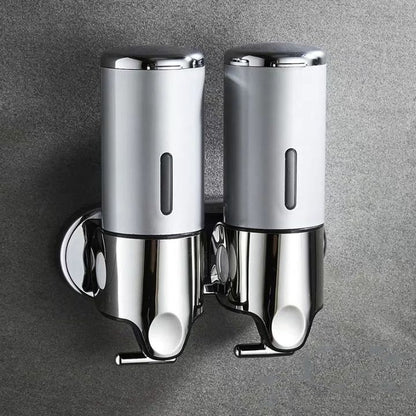 Wall Mount Soap Dispenser with Push Pump - Stainless Steel Liquid Holder for Shampoo, Lotion & Hand Wash in Bathroom, Kitchen, Shower