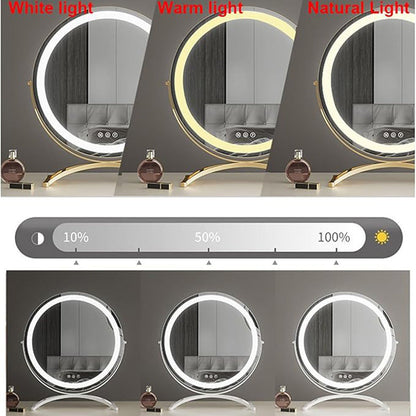 Rechargeable Lighted Vanity Mirror 16 Inch Round Tabletop Mirror with Adjustable LED Brightness Dimmable 360 Rotation for Makeup Skincare Be