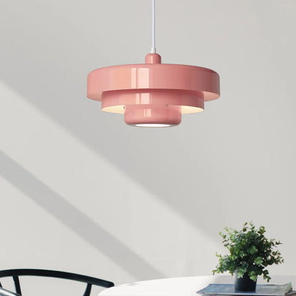 Hanging Iron Ceiling Fixture 14 Inch Layered Shade Height-Adjustable for Kitchen Dining Room Bedroom Modern Retro Downlight E27 Socket