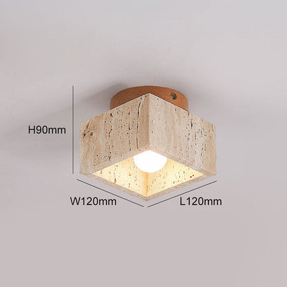 Flush Mount Stone & Wood Light Fixture 10 in Round Natural Beige for Low Ceilings Bedroom Entryway Cozy Overhead Lighting E26 Base