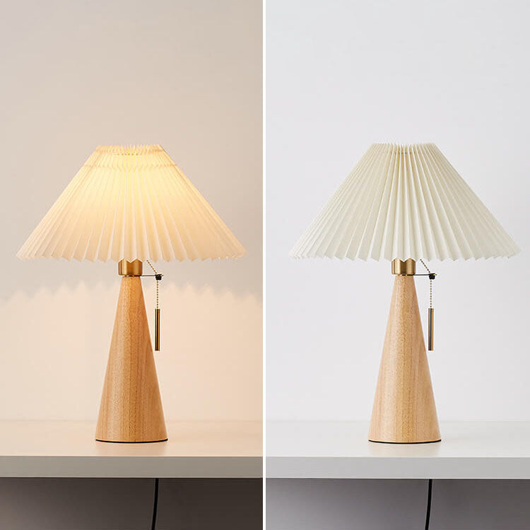 Wood Base Lamp with Fabric Shade E26 Socket for Bedroom Living Room Nightstand Desk Ambient Lighting Modern Asian Style Décor