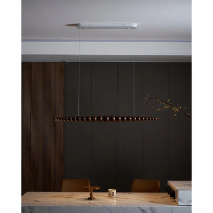 Linear LED Ceiling Fixture Wood & Metal 3000K Over Island Kitchen Dining Room Adjustable Height Suspended Bar Light Modern Minimalist Scandi